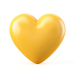A vibrant yellow heart, smooth and glossy, radiates warmth and joy against a stark white backdrop. A symbol of affection and happiness.