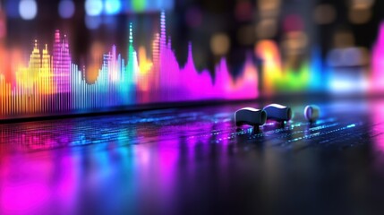 Vibrant soundwave equalizer visual pulsing with dynamic color spectrum, audio energy concept