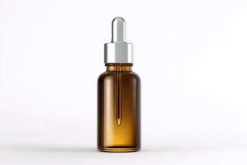 Naklejka premium Amber glass bottle with silver dropper. Minimalist product shot.