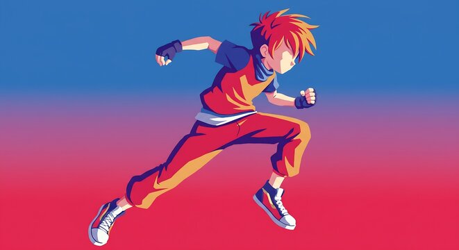 Boy running anime illustration 
