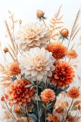 Soft dahlias and foliage in warm, muted tones © Jikno