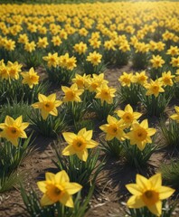Obraz premium Vibrant yellow daffodils carpet a sunlit field , spring, grass