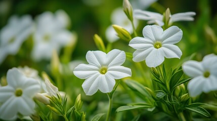 Close up view of some delicate white flowers growing in nature