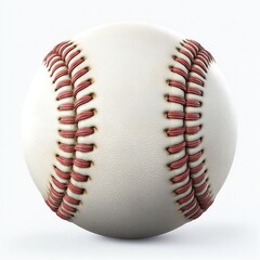 Classic Baseball Close-Up A Detailed View of Stitches and Leather Texture Against a Plain White Background