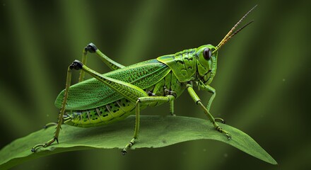 Vibrant Green Grasshopper on Leaf