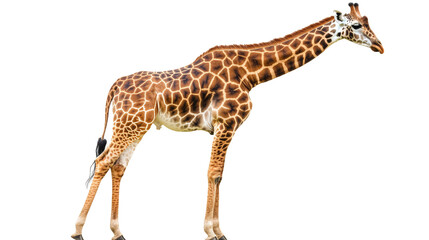 Fototapeta premium African giraffe isolated on white background. Side view. 