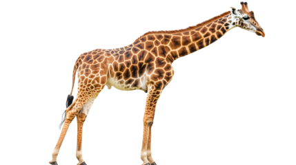 African giraffe isolated on white background. Side view. 