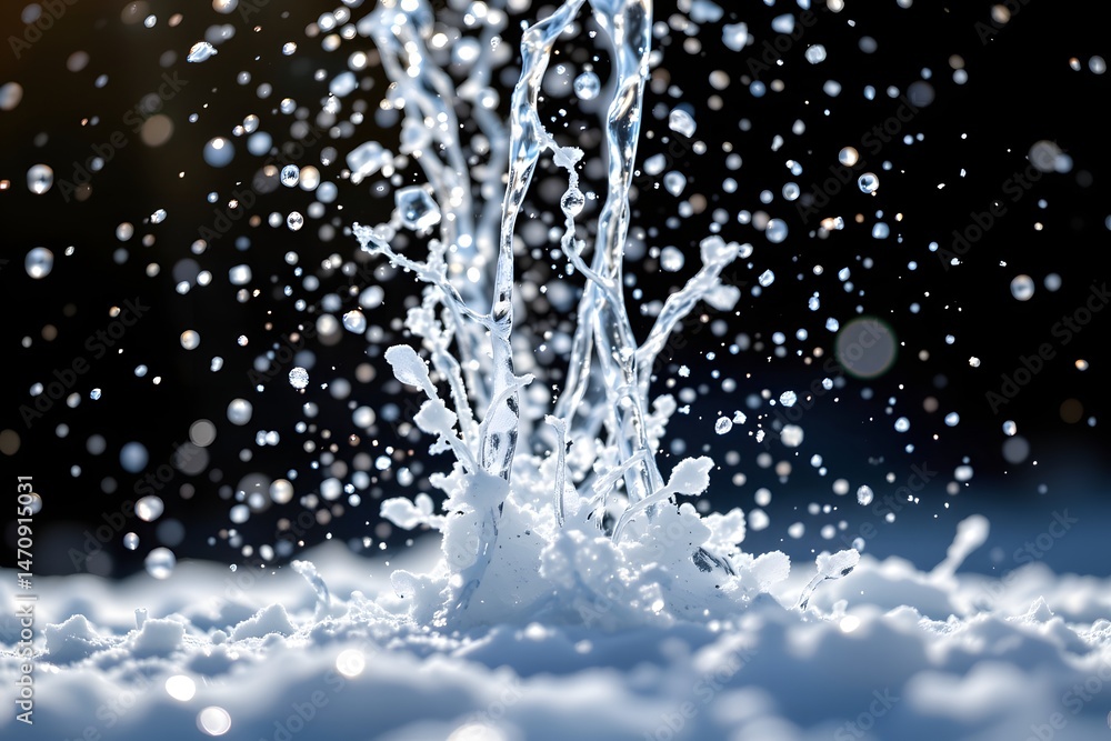 Poster water splash macro: dynamic close-up of a water splash, showcasing the intricate details and texture