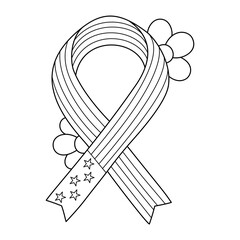 American flag ribbon and flower doodle outline