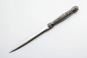 Elegant silver letter opener with ornate handle.