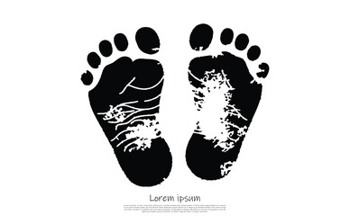Textured Footprints Isolated on White, Human Bare Footprint Stamp, Black Ink Prints