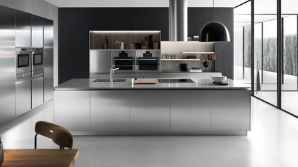 Modern kitchen interior showcasing sleek design and appliances