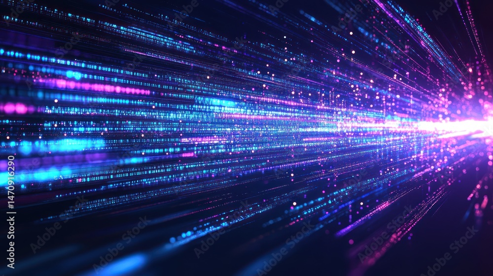 Poster abstract digital data stream glowing in dark. possible use technology background