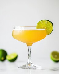Fototapeta premium Golden cocktail garnished with lime