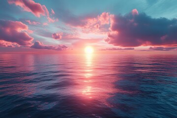 Fototapeta premium Pink sunset over calm ocean (1)