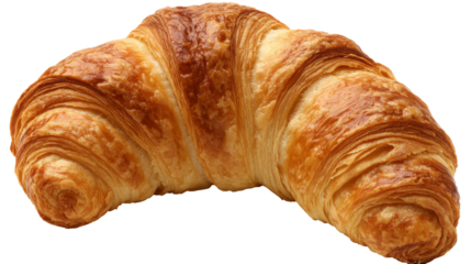 Freshly baked croissant isolated on white background. isolated on white background. Single French pastry closeup photo. Buttered bread croissant on white background. Fresh croissant bread isolated