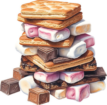 stacked cookies, marshmallows, chocolate treats clip art preview