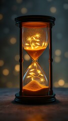 Magical Time: Twinkling lights in a classic hourglass
Concept: holiday anticipation,magic,Christmas, timeless