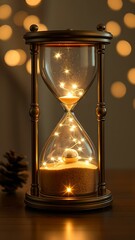 Magical Time: Twinkling lights in a classic hourglass
Concept: holiday anticipation,magic,Christmas, timeless
