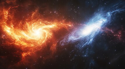 Naklejka premium Cosmic nebulae clash in vibrant space