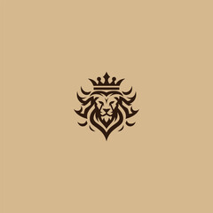 Abstract lion and crown logo in bold and regal design style.