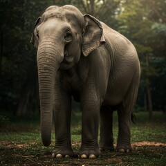 Majestic Asian Elephant in its Natural Habitat: A Serene Encounter in the Lush Green Forest