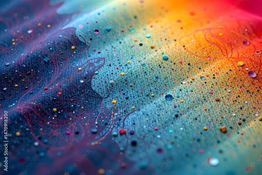Poster abstract spectrum: a vibrant macro perspective of a fabric, its texture interwoven with a cascade of