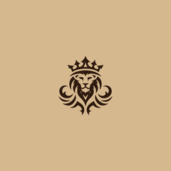 Abstract lion and crown logo in bold and regal design style.