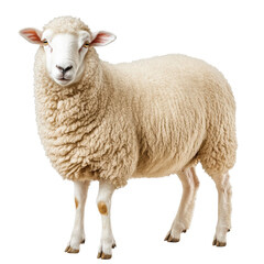 Fototapeta premium Isolated sheep portrait on transparent background, domestic animal standing peacefully
