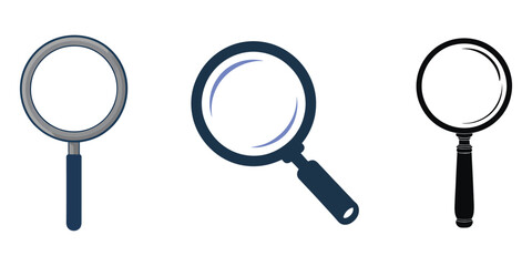 magnifying glass on white background, Search magnifying glass icon symbol, set of magnifying glass with different position, vector illustration isolated on white background, Magnifying glass icon.