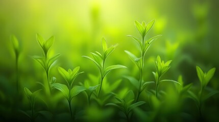 Obraz premium Green plants are growing brightly in the soft natural sunlight