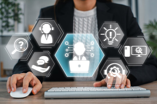 IT expert using advanced technology and digital tools in a modern office setting, showcasing innovation and expertise.