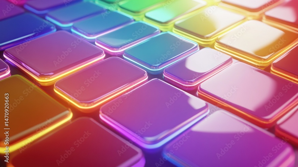 Poster colorful glowing squares arranged in a visually appealing and abstract formation