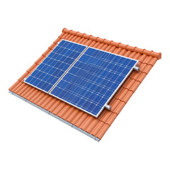 Solar Panels on a Red Tile Roof for Renewable Energy Solutions Isolated on transparent background