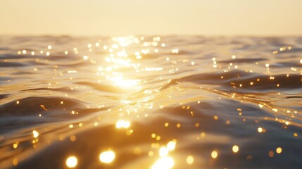 Golden sunlight shimmering on rippling ocean water surface peacefully