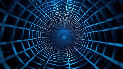 Fototapeta premium Abstract Perspective of a Blue Web Structure with Illuminated Grid Pattern for Digital Backgrounds and Designs