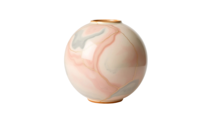 Ceramic vase decor art pottery design interior home decoration flower round pink marble elegant style on transparent background