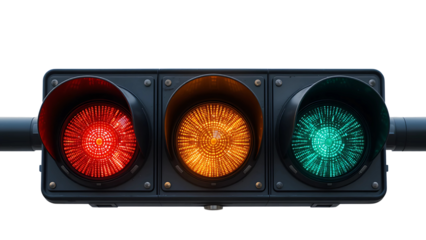 Traffic signal light red yellow green safety road street transportation control direction sign urban city 100 on transparent background