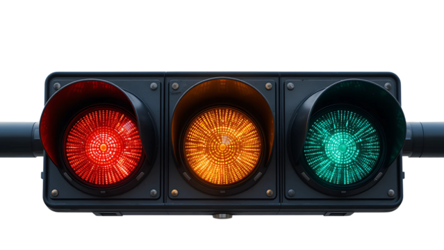 Traffic signal light red yellow green safety road street transportation control direction sign urban city 100 on transparent background