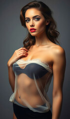 Fototapeta premium Sensual Woman Sheer Top Lingerie Studio Portrait Beauty Fashion