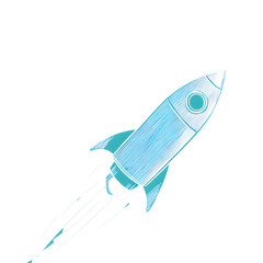 Vintage Blue Rocket with Engraved Lines on Clear Background