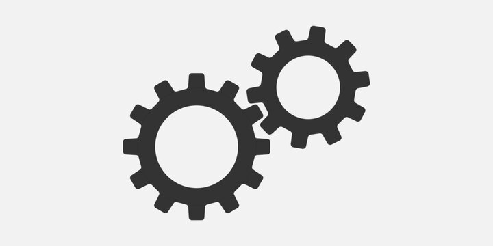Metal gears and cogs vector. Gear icon flat design. Mechanism wheels logo. Cogwheel concept template.