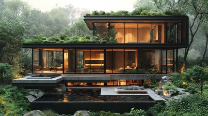 Modern eco-friendly home nestled in forest