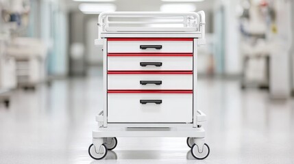 Medical Cart with Drawers in a Hospital Setting on a Clean and Bright Floor for Healthcare Equipment