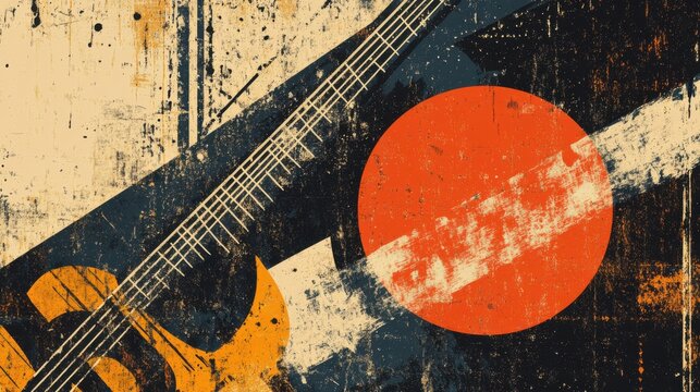 Abstract Graphic of Guitar, Circle, and Geometric Shapes