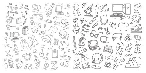 Back to school doodle elements. Vector illustration in line