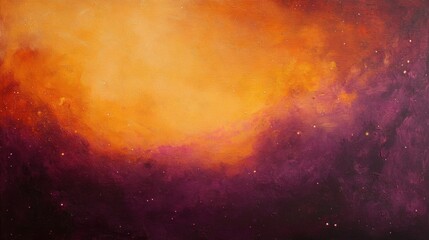 Abstract Oil Painting: Orange, Purple, and Red Nebula with Star-like Dots