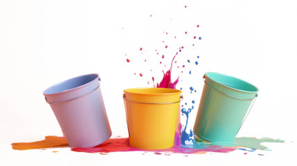 Colorful Paint Buckets with Splashes