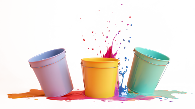Colorful Paint Buckets with Splashes