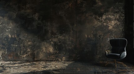 Armchair in Room with Dark Wall and Wooden Floor